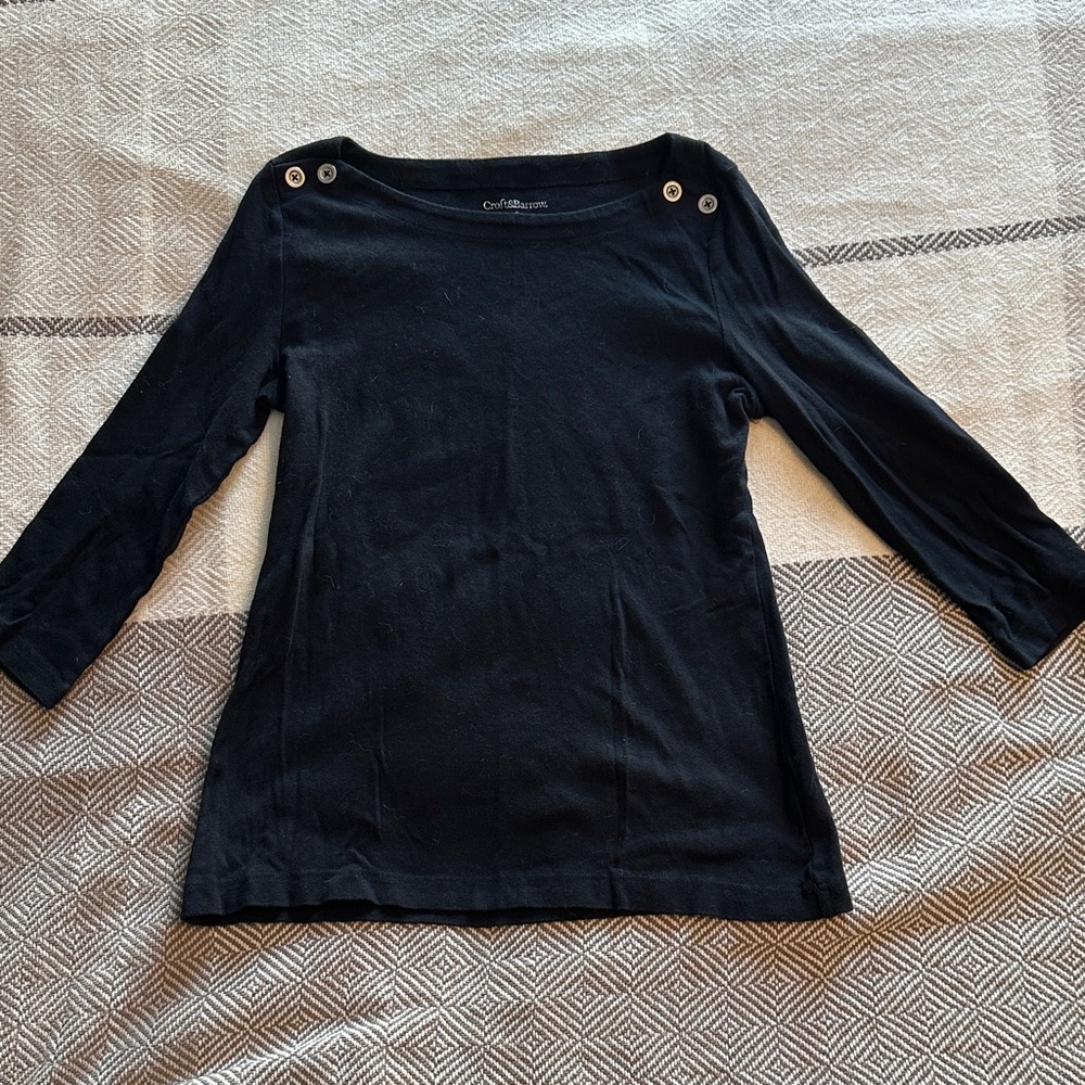 Croft & Batrow Black Long Sleeve Top with Button Accents
